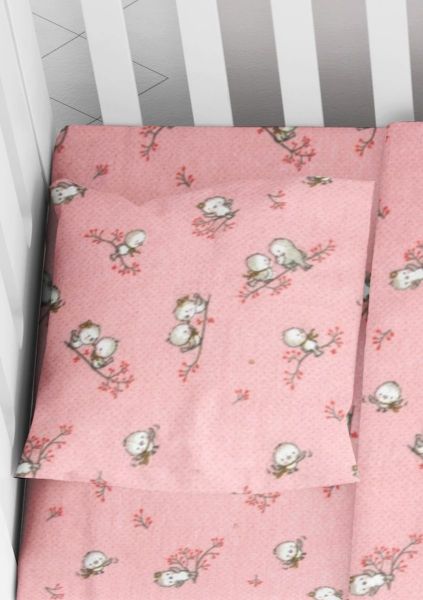 DIMcol ΜΑΞΙΛΑΡΟΘΗΚΗ ΕΜΠΡΙΜΕ ΒΡΕΦ Flannel Cotton 100% 35Χ45 Birds 15 Pink