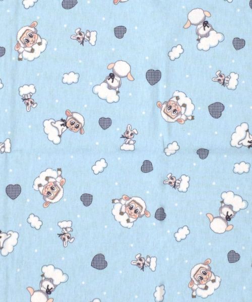 DIMcol ΠΑΝΑ ΦΑΝΕΛΑ ΒΡΕΦ Flannel Cotton 100% 80X80 Προβατάκι 06 Sky blue