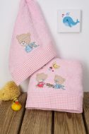 DIMcol ΠΕΤΣΕΤΑ ΣΕΤ 2 τεμ ΒΡΕΦ Cotton 100% 30X50,70X140 HAPPY BEARS 20 ΡΟΖ