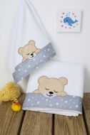 DIMcol ΠΕΤΣΕΤΑ ΣΕΤ 2 τεμ ΒΡΕΦ Cotton 100% 30X50,70X140 SLEEPING BEARS CUB 10 ΛΕΥΚΟ/ΓΚΡΙ