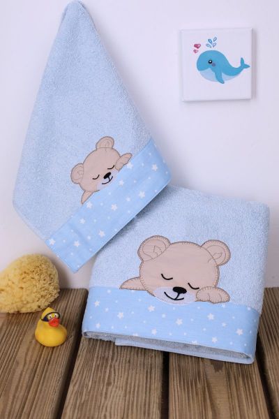 DIMcol ΠΕΤΣΕΤΑ ΣΕΤ 2 τεμ ΒΡΕΦ Cotton 100% 30X50,70X140 SLEEPING BEARS CUB 13 ΣΙΕΛ