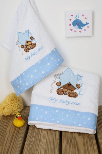 DIMcol ΠΕΤΣΕΤΑ ΣΕΤ 2 τεμ ΒΡΕΦ Cotton 100% 30X50,70X140 ΑΣΤΕΡΙ 127 ΛΕΥΚΟ/ΣΙΕΛ