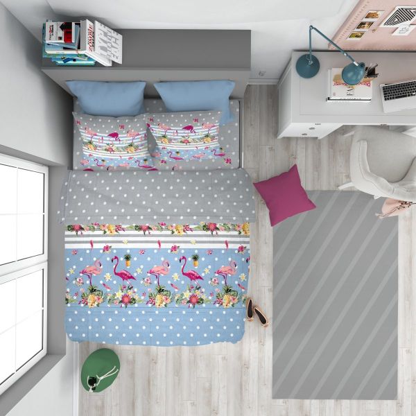 DIMcol ΣΕΝΤΟΝΙΑ ΕΜΠΡΙΜΕ ΣΕΤ 3 τεμ ΕΝΗΛ Flannel Cotton 100% 160Χ240 Flamingo 293 Blue-Grey