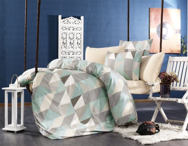 DIMcol ΣΕΝΤΟΝΙΑ ΕΜΠΡΙΜΕ ΣΕΤ 3 τεμ ΕΝΗΛ Flannel Cotton 100% 160Χ240 Geometrical 330 Green-Beige