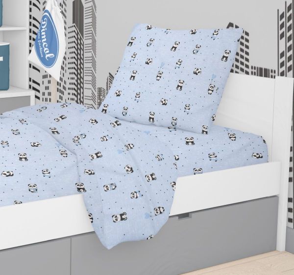 DIMcol ΜΑΞΙΛΑΡΟΘΗΚΗ ΕΜΠΡΙΜΕ ΠΑΙΔ Cotton 100% 50Χ70 PANDA 110 Sky blue