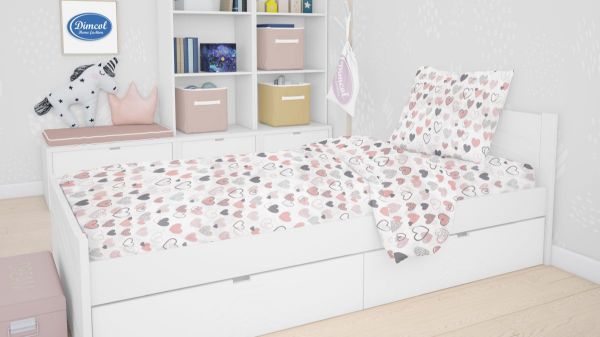 DIMcol ΠΑΠΛΩΜΑ ΕΜΠΡΙΜΕ ΠΑΙΔ Cotton 100% 160Χ240 Hearts 09 Coral