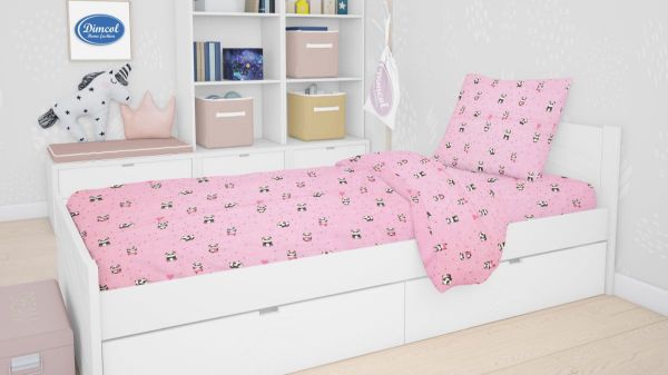 DIMcol ΠΑΠΛΩΜΑ ΕΜΠΡΙΜΕ ΠΑΙΔ Cotton 100% 160Χ240 PANDA 111 Pink