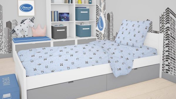 DIMcol ΠΑΠΛΩΜΑΤΟΘΗΚΗ ΕΜΠΡΙΜΕ ΠΑΙΔ Cotton 100% 160Χ240 PANDA 110 Sky blue