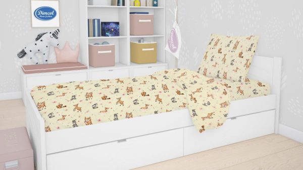 DIMcol ΣΕΝΤΟΝΙΑ ΕΜΠΡΙΜΕ ΣΕΤ 3 τεμ ΠΑΙΔ Cotton 100% 160Χ240 Ελαφάκι 115 Ecru