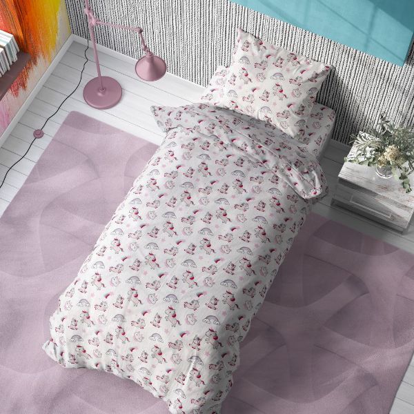 DIMcol ΠΑΠΛΩΜΑ ΕΜΠΡΙΜΕ ΠΑΙΔ Cotton 100% 160Χ240 Unicorn 108 White-Pink