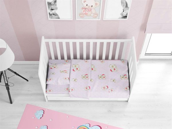 ΚΑΤΩΣΕΝΤΟΝΟ ΜΕ ΛΑΣΤΙΧΟ bebe Two Lovely Bears 65 0,70X1,40X0,15 Lila Cotton 100%