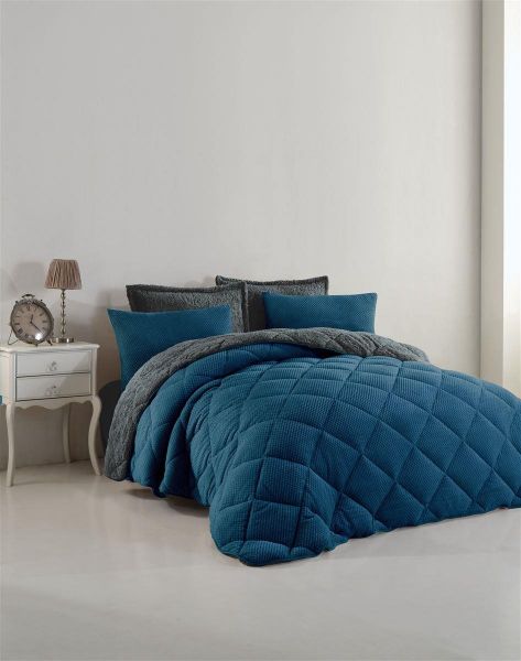 ΚΟΥΒΕΡΤΟΠΑΠΛΩΜΑ Γούνα-Sherpa 750 gsm 1860 Dark Blue B18 220X240 Polyester