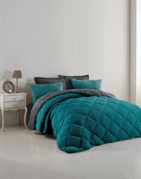 ΚΟΥΒΕΡΤΟΠΑΠΛΩΜΑ Γούνα-Sherpa 750 gsm 1860 Petrol B13 220X240 Polyester