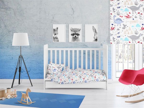 ΚΑΤΩΣΕΝΤΟΝΟ ΜΕ ΛΑΣΤΙΧΟ bebe Dino 309 0,70X1,40X0,15 White-Blue Cott/Pol 70/30