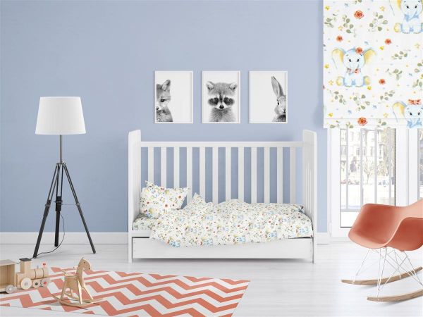 ΚΑΤΩΣΕΝΤΟΝΟ ΜΕ ΛΑΣΤΙΧΟ bebe Elephant 175 0,70X1,40X0,15 White-Blue Cotton 100%