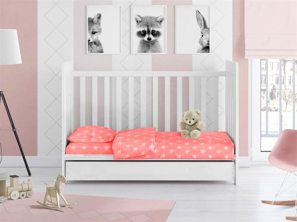 ΚΑΤΩΣΕΝΤΟΝΟ ΜΕ ΛΑΣΤΙΧΟ bebe Star 34 0,70X1,40X0,15 Coral Cotton 100%