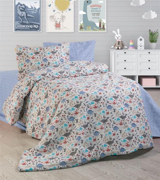 ΠΑΠΛΩΜΑ ΕΜΠΡΙΜΕ kids Dino 309 160Χ240 White-Blue Cott/Pol 70/30