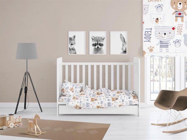 ΣΕΝΤΟΝΙΑ ΕΜΠΡΙΜΕ ΣΕΤ 3 τεμ bebe Teddy 163 120X160 White-Beige Flannel Cotton 100%