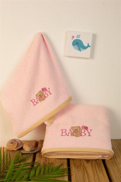 ΠΕΤΣΕΤΑ Με Κέντημα Σετ 2 τεμ bebe Baby Bear 162 30X50,70X140 Ροζ 100% Cotton