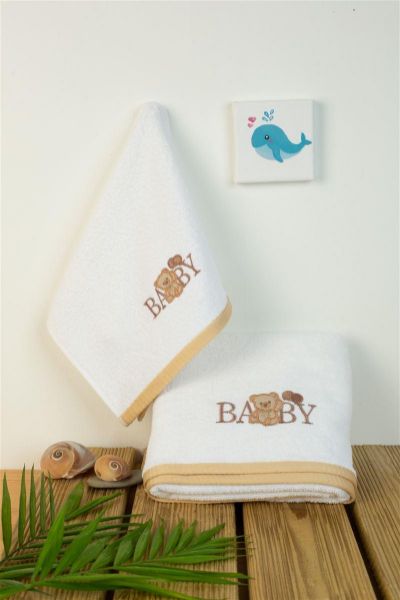 ΠΕΤΣΕΤΑ Με Κέντημα Σετ 2 τεμ bebe Baby Bear 163 30X50,70X140 Λευκό 100% Cotton