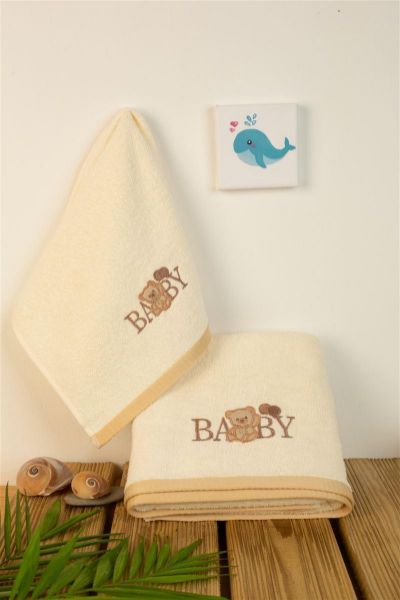 ΠΕΤΣΕΤΑ Με Κέντημα Σετ 2 τεμ bebe Baby Bear 164 30X50,70X140 Εκρού 100% Cotton