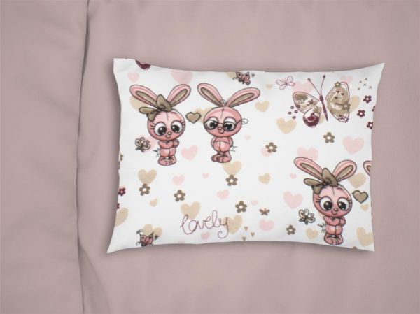 ΜΑΞΙΛΑΡΟΘΗΚΗ ΕΜΠΡΙΜΕ bebe Bunnies 30 35X45 White-Coral 100% Cotton Flannel