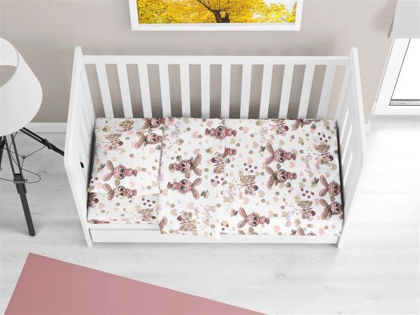 ΣΕΝΤΟΝΙΑ ΕΜΠΡΙΜΕ ΣΕΤ 3 τεμ bebe Bunnies 30 120X160 White-Coral 100% Cotton Flannel