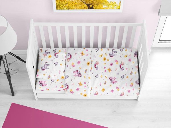 ΚΑΤΩΣΕΝΤΟΝΟ ΜΕ ΛΑΣΤΙΧΟ bebe Unicorn 105 0,70X1,40X0,15 White 100% Cotton Flannel