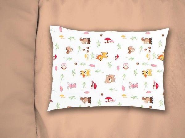 Μαξιλαροθήκη Εμπριμέ bebe Forest Animals 571 35X45 White-Pink 100% Cotton