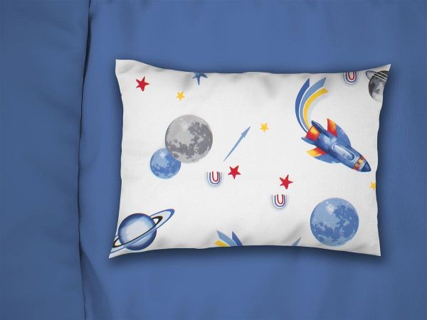 Μαξιλαροθήκη Εμπριμέ bebe Space Mission 184 35X45 White-Blue 100% Cotton