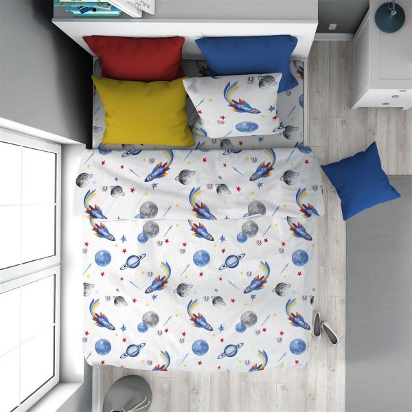 Πάπλωμα Εμπριμέ kids Space Mission 184 160X240 White-Blue 100% Cotton