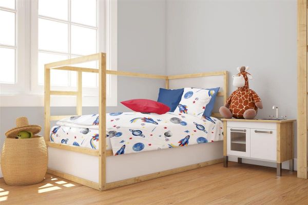 Παπλωματοθήκη Εμπριμέ bebe Space Mission 184 120X160 White-Blue 100% Cotton