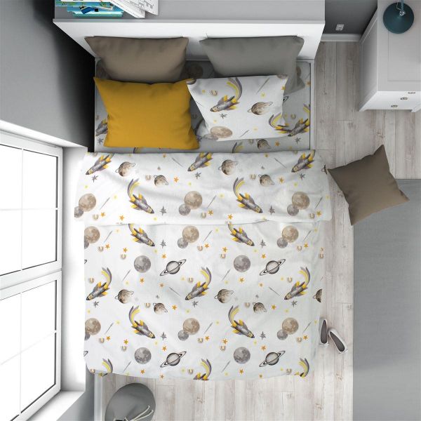 Πάπλωμα Εμπριμέ kids Space Mission 183 160X240 White-Grey 100% Cotton