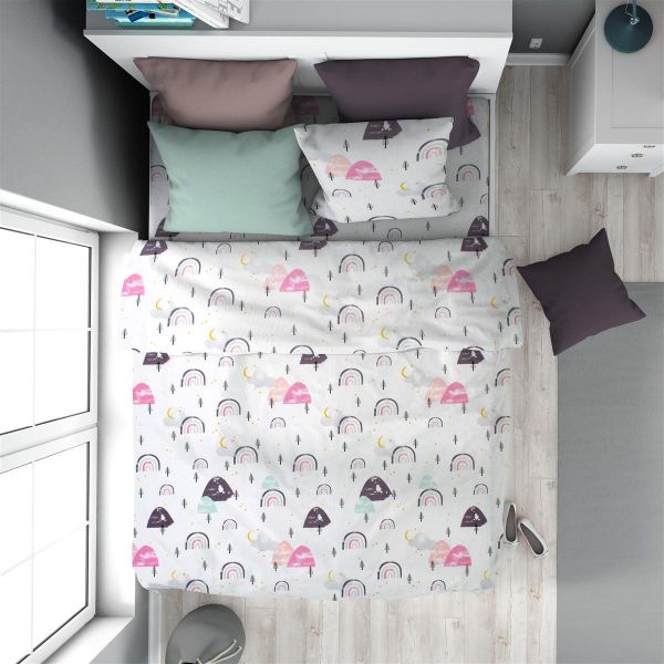 Πάπλωμα Εμπριμέ kids Rainbow 575 160X240 White-Pink 100% Cotton