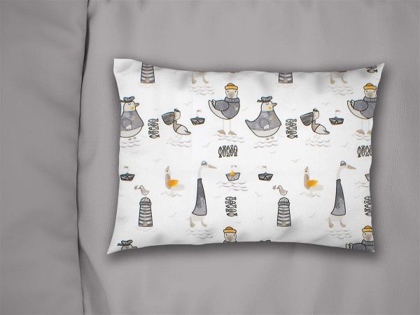 Μαξιλαροθήκη Εμπριμέ kids Seabirds 578 50X70 White-Grey 100% Cotton