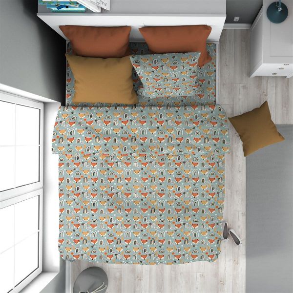 Πάπλωμα Εμπριμέ kids Fox 528 160X240 Pale Cyan 100% Cotton