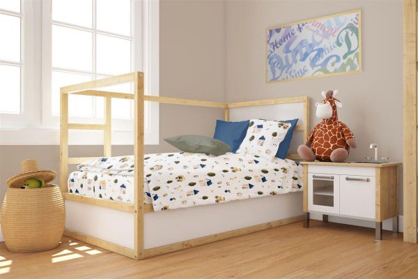 Πάπλωμα Εμπριμέ bebe Village 579 120X160 White-Green 100% Cotton