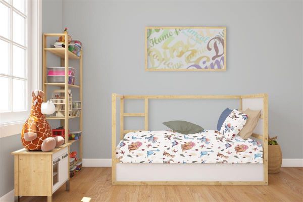 Σεντόνια Εμπριμέ Σετ 3 τεμ bebe Dinosaur 519 120X160 White-Blue 100% Cotton