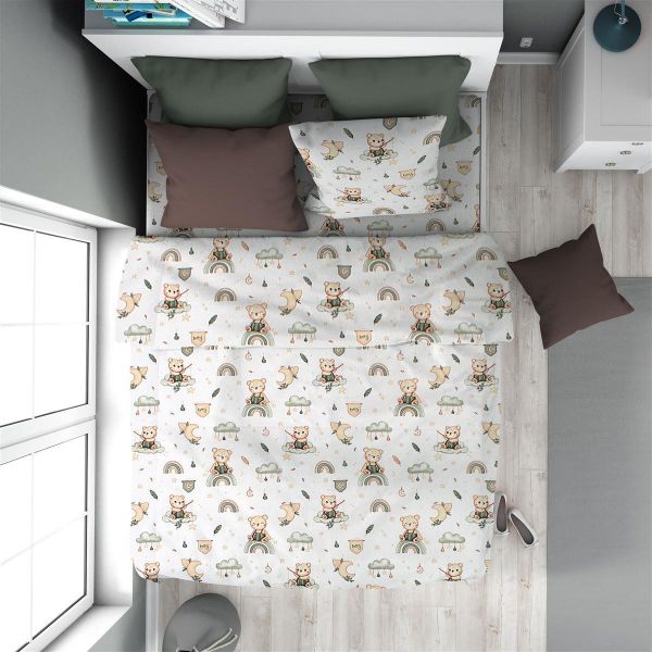 Πάπλωμα Εμπριμέ kids Cloudy Bear 581 160X240 White-Olive 100% Cotton