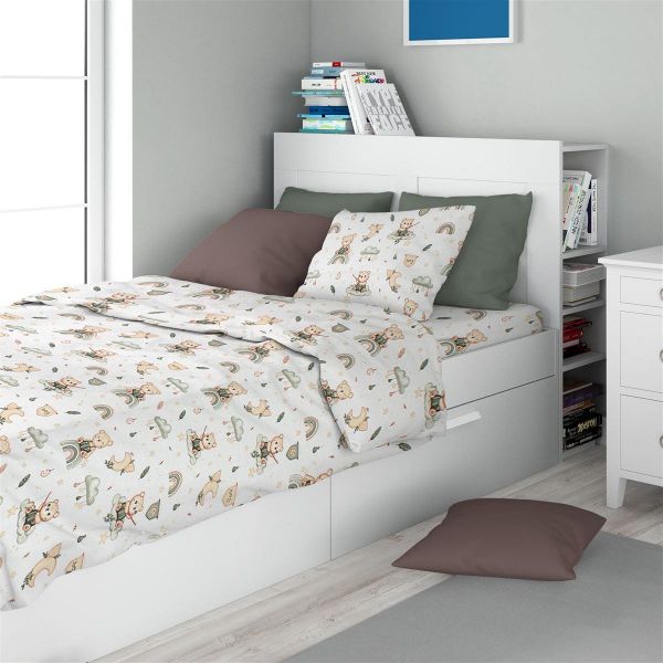 Σεντόνια Εμπριμέ Σετ 3 τεμ kids Cloudy Bear 581 160X240 White-Olive 100% Cotton