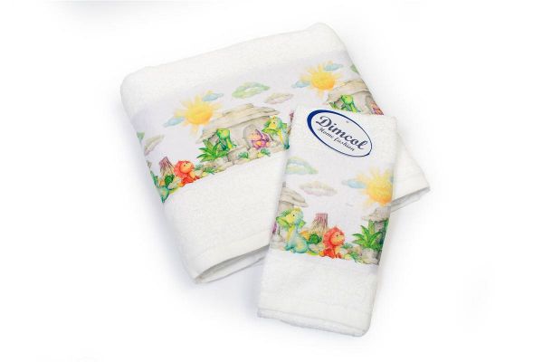 Πετσέτα Σετ 2 τεμ Με Ψηφιακή Εκτύπωση bebe Dinosaurs 311 30X50,70X140 White 100% Cotton