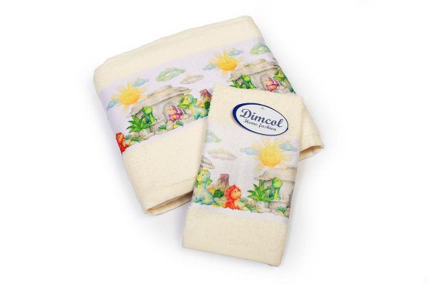 Πετσέτα Σετ 2 τεμ Με Ψηφιακή Εκτύπωση bebe Dinosaurs 312 30X50,70X140 Ecru 100% Cotton
