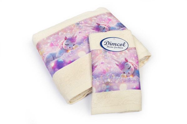 Πετσέτα Σετ 2 τεμ Με Ψηφιακή Εκτύπωση bebe Dreaming Unicorn 322 30X50,70X140 Ecru 100% Cotton