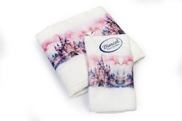 Πετσέτα Σετ 2 τεμ Με Ψηφιακή Εκτύπωση bebe Fairytale Castle 326 30X50,70X140 White 100% Cotton