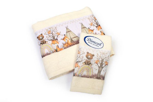 Πετσέτα Σετ 2 τεμ Με Ψηφιακή Εκτύπωση bebe Forest Animals 336 30X50,70X140 Ecru 100% Cotton
