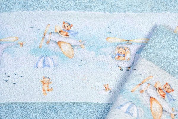 Πετσέτα Σετ 2 τεμ Με Ψηφιακή Εκτύπωση bebe Helicopter 305 30X50,70X140 Sky Blue 100% Cotton