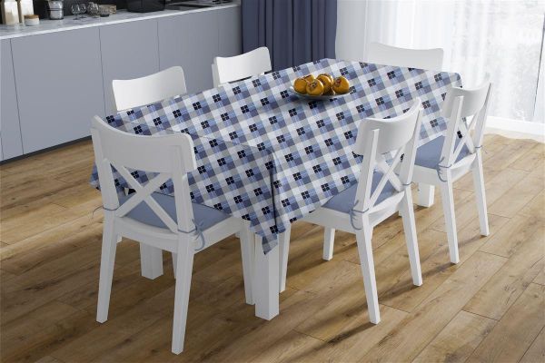 Αλέκιαστο Σετ 2 τεμ Τραπεζομάντηλο Checkered 468 140X300 & Τραβέρσα 40X300 Blue 70/30 Cott/Pol
