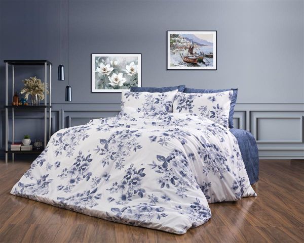 Σεντόνια Εμπριμέ Σετ 4 τεμ Βερονίκη 486 220X240 White-Blue 70/30 Cott/Pol
