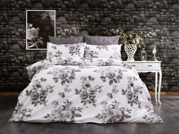 Σεντόνια Εμπριμέ Σετ 4 τεμ Βερονίκη 487 240X270 White-Grey 70/30 Cott/Pol