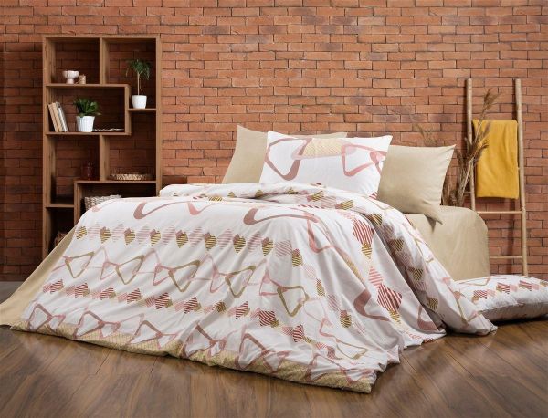 Σεντόνια Εμπριμέ Σετ 4 τεμ Δαρεία 490 240X270 White-Beige 70/30 Cott/Pol